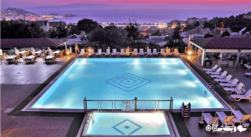 نمای زیبای استخر روباز در شب